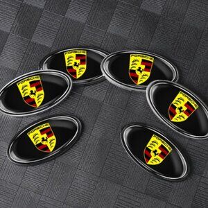 2 PORSCHE STUTTGART Metal Oval Emblems Cayman Cayenne Boxter Macan Taycan Badges